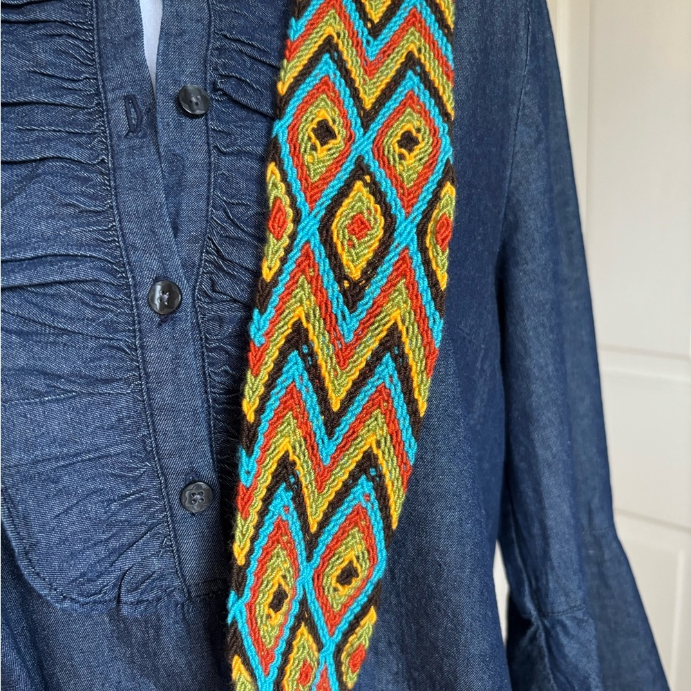 Colombian Wayuu Crochet Macramé Fringe Drawstring Bucket Crossbody Bag - Picture 2 of 7